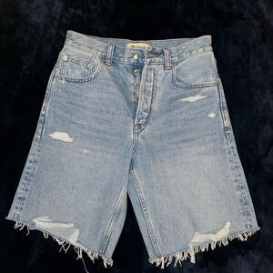 Madewell Essex Long Light Blue Distressed Denim Shorts